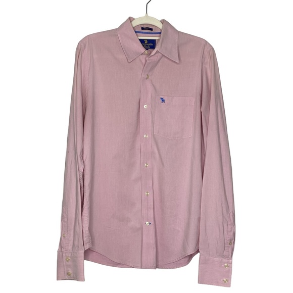 ABERCROMBIE Pink Muscle Fit Shirt Preppy Business Casual Polished Basic Sz M - Picture 2 of 12